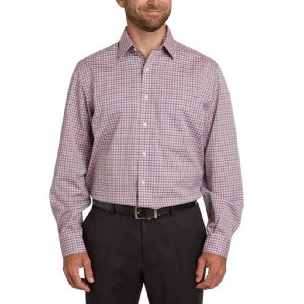Kirkland Signature Men's Traditional Fit PIMA Dress Shirt Red Navy 16.5-36/37